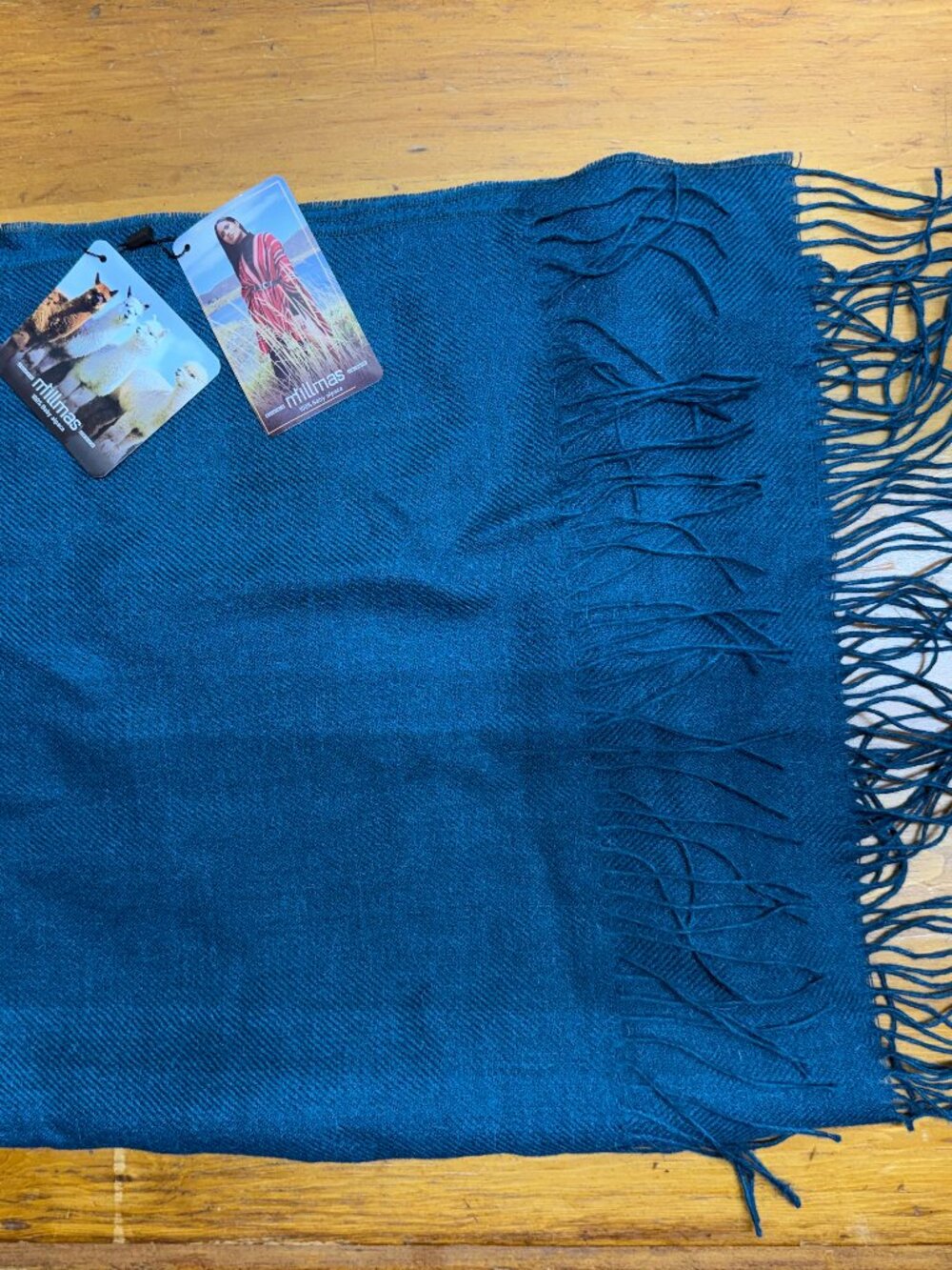 Nwt Millmas Teal Green Baby Alpaca Fringe Rectangle Women Shawl 6' x 28"
